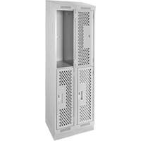 Clean Line Lockers, 2 -tier, Bank of 2, 24" x 12" x 82", Steel, Grey, Rivet (Assembled), Perforated Par Equipment