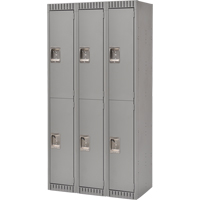 Lockers, 2 -tier, Bank of 3, 36" x 18" x 72", Steel, Grey, Knocked Down Par Equipment