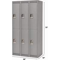 Lockers, 2 -tier, Bank of 3, 36" x 18" x 72", Steel, Grey, Knocked Down Par Equipment