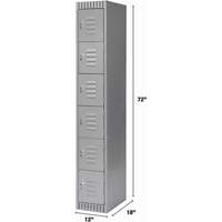 Lockers, 6 -tier, 12" x 18" x 72", Steel, Grey, Knocked Down Par Equipment