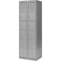 Lockers, 6 -tier, Bank of 2, 24" x 18" x 72", Steel, Grey, Knocked Down Par Equipment
