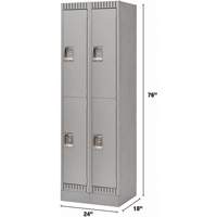 Lockers, 2 -tier, Bank of 2, 24" x 18" x 76", Steel, Grey, Knocked Down Par Equipment