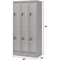Lockers, 2 -tier, Bank of 3, 36" x 18" x 76", Steel, Grey, Knocked Down Par Equipment