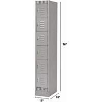 Lockers, 6 -tier, 12" x 18" x 76", Steel, Grey, Knocked Down Par Equipment