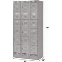 Lockers, 6 -tier, Bank of 3, 36" x 18" x 76", Steel, Grey, Knocked Down Par Equipment