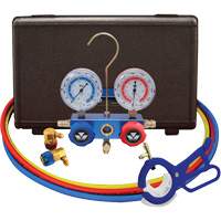 Automotive R134A 2-Way Manifold Gauge Set with 3-In-1 Side Mount Can Tap Valve Par Equipment