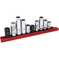 Chrome Finish Socket Set with Rail, 10 Pieces, 1/4"/3/8" Drive Size Par Equipment