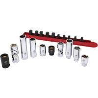Chrome Finish Socket Set with Rail, 10 Pieces, 1/4"/3/8" Drive Size Par Equipment