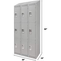 Lockers, 3 -tier, Bank of 3, 36" x 18" x 82", Steel, Grey, Knocked Down Par Equipment