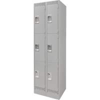 Lockers, 3 -tier, Bank of 2, 24" x 18" x 76", Steel, Grey, Knocked Down Par Equipment