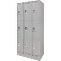Lockers, 3 -tier, Bank of 3, 36" x 18" x 76", Steel, Grey, Knocked Down Par Equipment