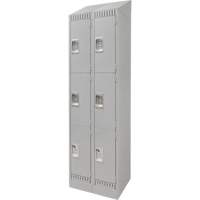 Lockers, 3 -tier, Bank of 2, 24" x 18" x 86", Steel, Grey, Knocked Down Par Equipment