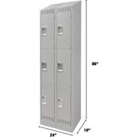 Lockers, 3 -tier, Bank of 2, 24" x 18" x 86", Steel, Grey, Knocked Down Par Equipment