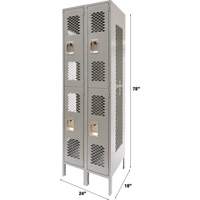 Vented Lockers, 2 -tier, Bank of 2, 24" x 18" x 78", Steel, Grey, Knocked Down, Perforated Par Equipment