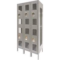 Vented Lockers, 2 -tier, Bank of 3, 36" x 18" x 78", Steel, Grey, Knocked Down, Perforated Par Equipment