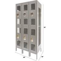 Vented Lockers, 2 -tier, Bank of 3, 36" x 18" x 78", Steel, Grey, Knocked Down, Perforated Par Equipment