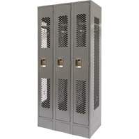 Vented Lockers, Bank of 3, 36 x 18" x 78", Steel, Grey, Knocked Down, Perforated Par Equipment