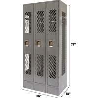 Vented Lockers, Bank of 3, 36 x 18" x 78", Steel, Grey, Knocked Down, Perforated Par Equipment