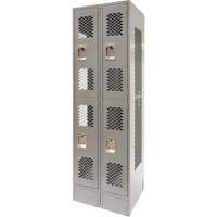 Vented Lockers, 2 -tier, Bank of 2, 24" x 18" x 78", Steel, Grey, Knocked Down, Perforated Par Equipment