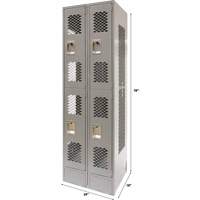 Vented Lockers, 2 -tier, Bank of 2, 24" x 18" x 78", Steel, Grey, Knocked Down, Perforated Par Equipment