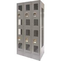 Vented Lockers, 2 -tier, Bank of 3, 36 x 18" x 78", Steel, Grey, Knocked Down, Perforated Par Equipment
