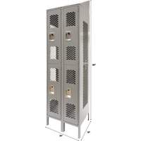 Vented Lockers, 2 -tier, Bank of 2, 24" x 18" x 88", Steel, Grey, Knocked Down, Perforated Par Equipment
