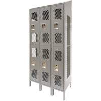 Vented Lockers, 2 -tier, Bank of 3, 36 x 18" x 88", Steel, Grey, Knocked Down, Perforated Par Equipment
