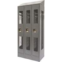 Vented Lockers, Bank of 3, 36 x 18" x 88", Steel, Grey, Knocked Down, Perforated Par Equipment