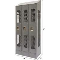Vented Lockers, Bank of 3, 36 x 18" x 88", Steel, Grey, Knocked Down, Perforated Par Equipment