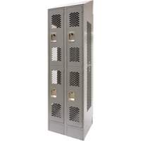 Vented Lockers, 2 -tier, Bank of 2, 24" x 18" x 88", Steel, Grey, Knocked Down, Perforated Par Equipment