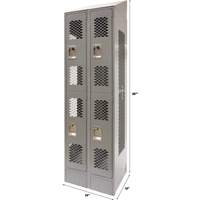 Vented Lockers, 2 -tier, Bank of 2, 24" x 18" x 88", Steel, Grey, Knocked Down, Perforated Par Equipment