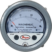 605 Series Magnehelic&reg; Differential Pressure Gauge & Indicating Transmitter, 4" , 0 - 30 in. w.c., Panel Mount, Analogue Par Equipment