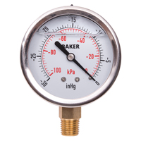 Pressure Gauges, 2-1/2" , 30" Hg-0" Vac., Bottom Mount, Liquid Filled Analogue Par Equipment