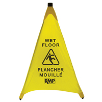 "Wet Floor" Pop-Up Safety Cone, Bilingual with Pictogram Par Equipment