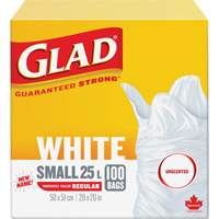 Small 25L Unscented Garbage Bags, Regular, 20" W x 20" L, White Par Equipment