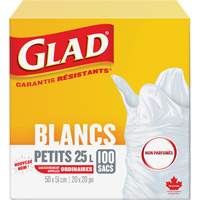 Small 25L Unscented Garbage Bags, Regular, 20" W x 20" L, White Par Equipment