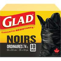 74L Garbage Bags, Regular, 26" W x 33" L, Black Par Equipment