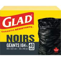 184L Garbage Bags, Regular, 35" W x 48" L, Black Par Equipment