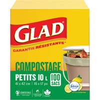 Small Compostable Bags, Regular, 17" L x 16" W, Brown, 10 L (3 Gal.) Capacity Par Equipment