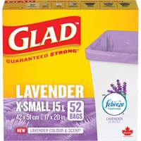 Sacs parfum&eacute;s et de couleur lavande de Glad, Fort, 17" la x 20" lo, Mauve, Capacit&eacute; 15 L (3,96 gal) Par Equipment