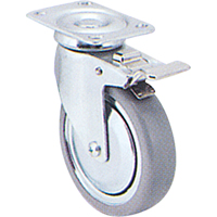 Zinc Plated Caster, Swivel with Brake, 3" (76 mm), Rubber, 150 lbs. (68 kg.) Par Equipment