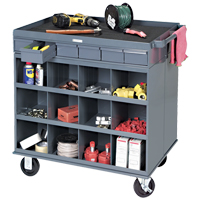 Poste de travail &agrave; deux c&ocirc;t&eacute;s mobile et robuste, 1200 lb Capacit&eacute;, Acier, 34" x la, 34" x ha, 24" p, Enti&egrave;rement soud&eacute;, 6 tirroirs Par Equipment