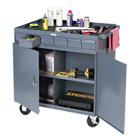 Poste de travail &agrave; deux c&ocirc;t&eacute;s mobile et robuste, 1200 lb Capacit&eacute;, Acier, 34" x la, 34" x ha, 24" p, Enti&egrave;rement soud&eacute;, 6 tirroirs Par Equipment