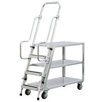 Aluminum Stock Picking Ladder Cart, Aluminum, 22" W x 51-1/2" D, 3 Shelves, 800 lbs. Capacity MO459 | Par Equipment
