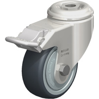 Stainless Steel Thermoplastic Elastomer Caster, Swivel with Brake, 3-1/8" (79.5 mm) Dia., 220 lbs. (100 kg.) Capacity Par Equipment