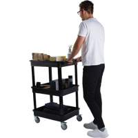 Utility Cart with Deep Lip Shelf, 3 Tiers, 19" x 39-1/2" x 28-1/4", 330 lbs. Capacity Par Equipment