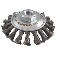 Knotted Wire Wheel Saucer Brushes, 4" Dia., 0.02" Fill, 5/8"-11 Arbor, Steel Par Equipment