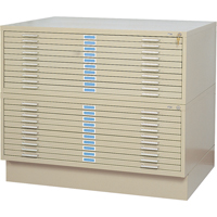 Steel Plan Files, 10 Drawers, 46-3/8" W x 35-3/8" D x 16-1/2" H Par Equipment