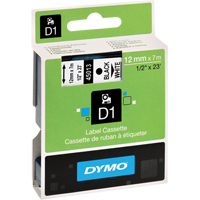 D1 Label Cassette, 12 mm x 23', Black on White Par Equipment