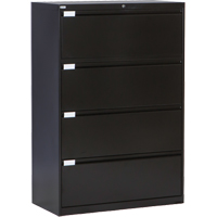 Lateral Filing Cabinet, Steel, 4 Drawers, 36" W x 18" D x 53-3/8" H, Black OP219 | Par Equipment